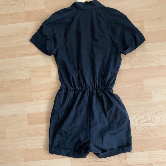 Bebe black satin romper with silver zipper pockets - Picture 4 of 5